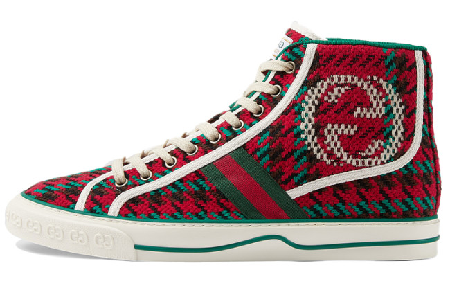 GUCCI Tennis 1977 Fabric High top Skateboard Shoes Red Green