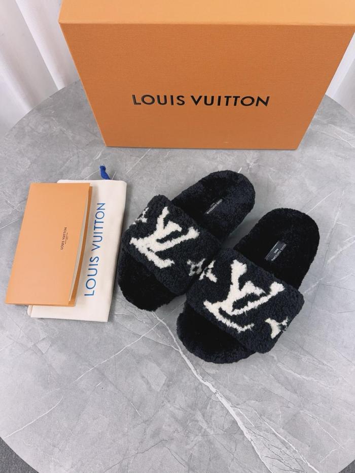 LOUIS VUITTON Slide Slippers Women's Black White