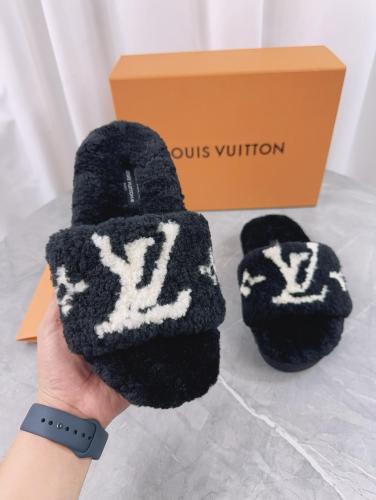 LOUIS VUITTON Slide Slippers Women's Black White