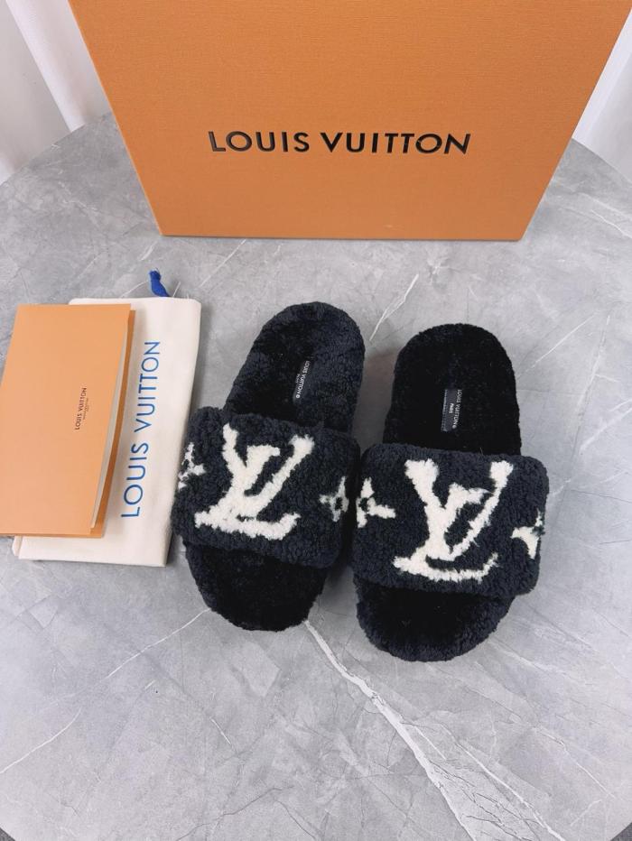 LOUIS VUITTON Slide Slippers Women's Black White
