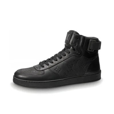 LOUIS VUITTON Rivoli Grain Embossed High-Top Fashion Sneakers for Men, Black