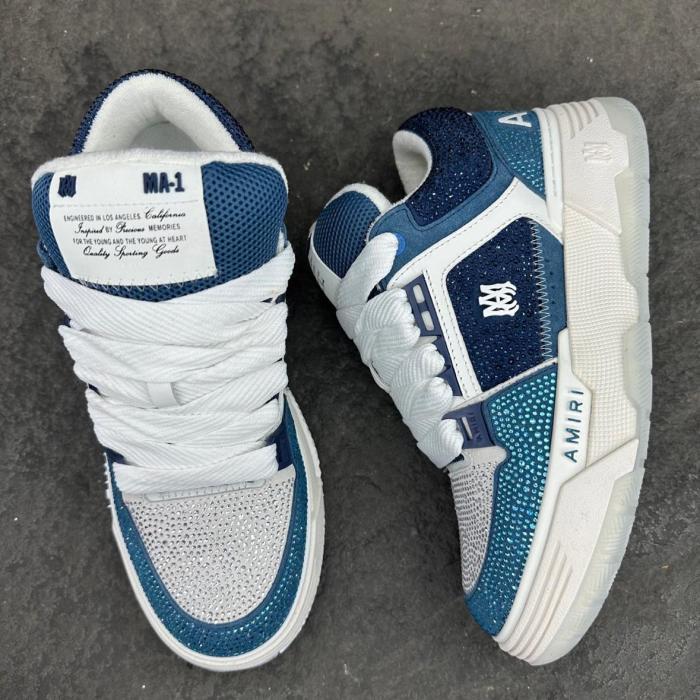 AMIRI MA 1 Leather Low top Skateboard Shoes Men's White Blue