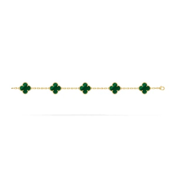 Van Cleef & Arpels Pre Owned 2010s 18K Yellow Gold Alhambra Malachite Bracelet