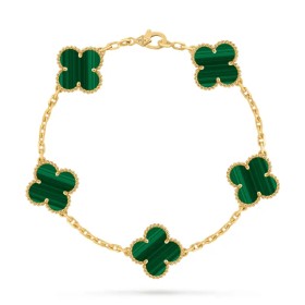 Van Cleef & Arpels Pre Owned 2010s 18K Yellow Gold Alhambra Malachite Bracelet