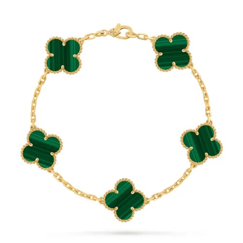 Van Cleef & Arpels Pre Owned 2010s 18K Yellow Gold Alhambra Malachite Bracelet