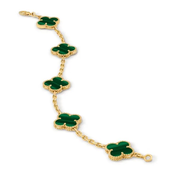 Van Cleef & Arpels Pre Owned 2010s 18K Yellow Gold Alhambra Malachite Bracelet