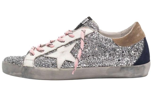 Golden Goose Super Star Low top Stylish Skateboarding Shoes Silver Distressed