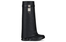 Givenchy Top Grain Cow Leather Knee High Boots Foldover Boots 8cm Women's Black