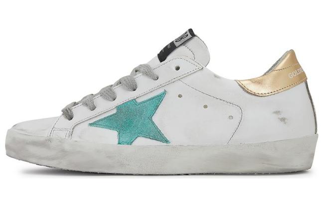 Golden Goose Super Star Stylish Skateboarding Shoes Women's Green Star, Golden Tail Distressed