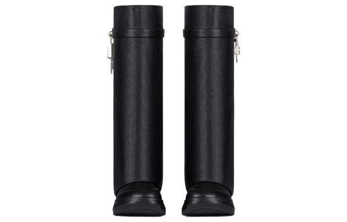 Givenchy Top Grain Cow Leather Knee High Boots Foldover Boots 8cm Women's Black