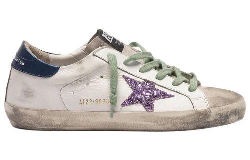 Golden Goose Super Star Low top Stylish Skateboarding Shoes Women's White Navy Blue Tail Distressed Style