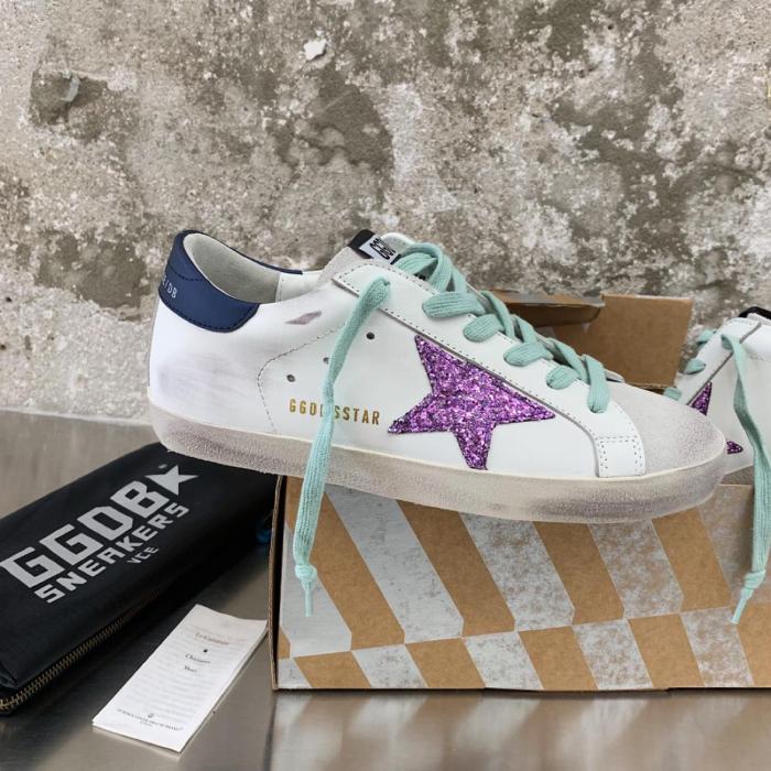 Golden Goose Super Star Low top Stylish Skateboarding Shoes Women's White Navy Blue Tail Distressed Style