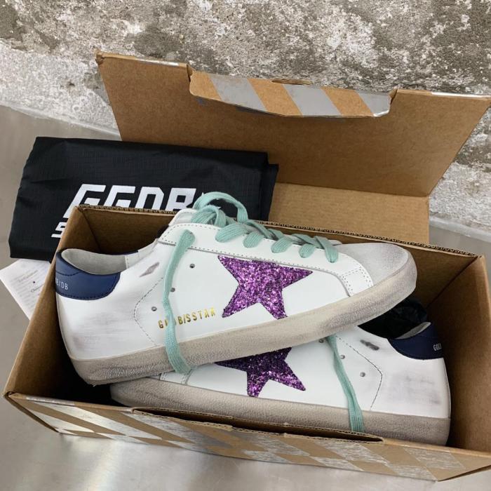 Golden Goose Super Star Low top Stylish Skateboarding Shoes Women's White Navy Blue Tail Distressed Style