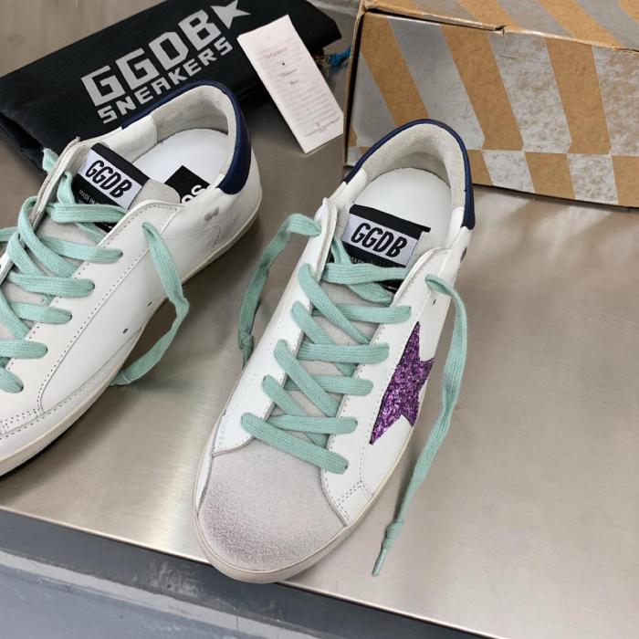 Golden Goose Super Star Low top Stylish Skateboarding Shoes Women's White Navy Blue Tail Distressed Style