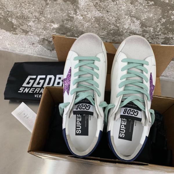 Golden Goose Super Star Low top Stylish Skateboarding Shoes Women's White Navy Blue Tail Distressed Style