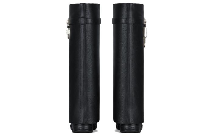 Givenchy Top Grain Cow Leather Knee High Boots Foldover Boots 8cm Women's Black