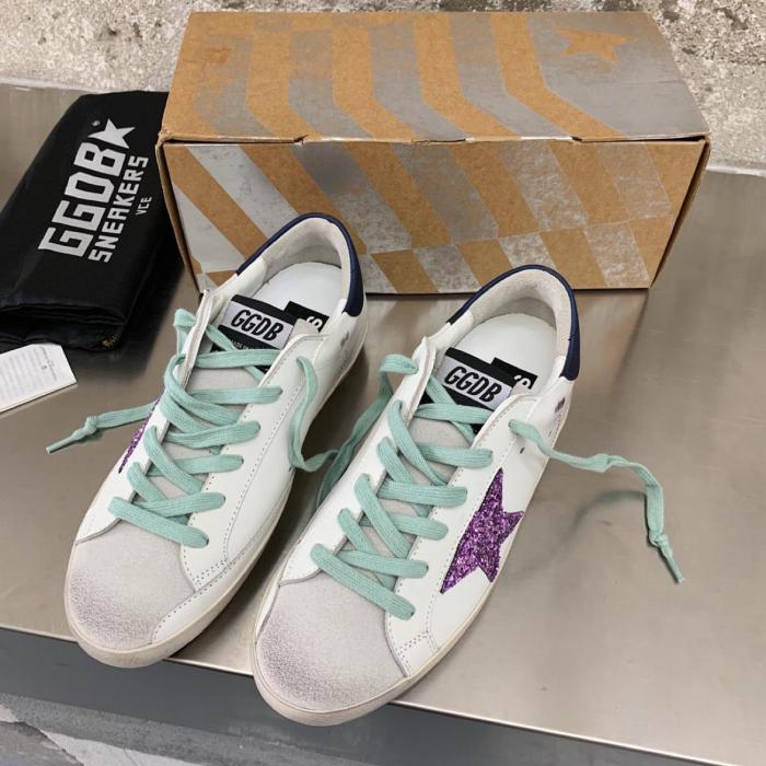 Golden Goose Super Star Low top Stylish Skateboarding Shoes Women's White Navy Blue Tail Distressed Style