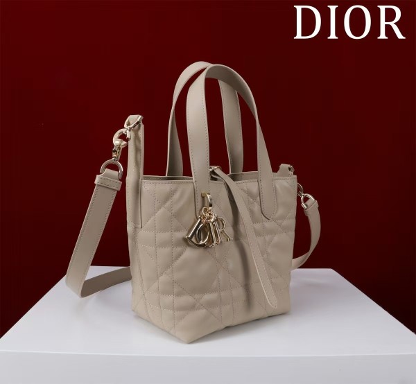 DIOR Toujours Cow Leather Handbag Small Women's Rouge Beige M2835OSNW-M51U size 16*12*18 cm