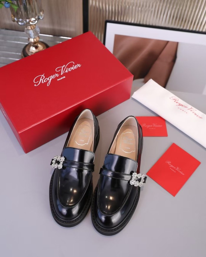 Roger Vivier Viv' Rangers Calfskin Loafers Women's Black