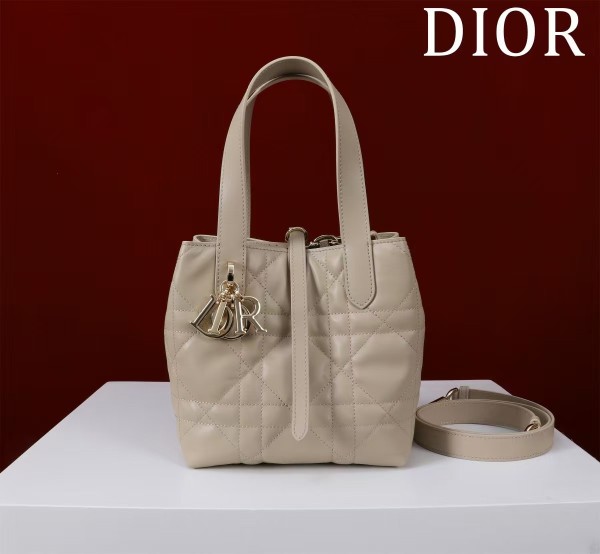 DIOR Toujours Cow Leather Handbag Small Women's Rouge Beige M2835OSNW-M51U size 16*12*18 cm