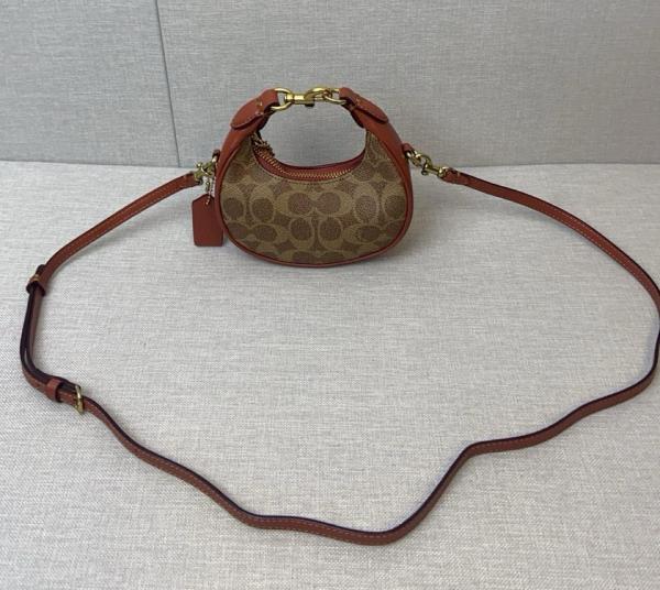 COACH JONIE Artificial Leather With Cow Leather Shoulder Bag, Crossbody Bag, Handbag Mini Women's Brown & Yellow & Red CR510-B4NQ4 size 15.5*6*7 cm