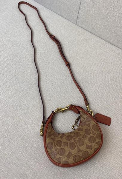 COACH JONIE Artificial Leather With Cow Leather Shoulder Bag, Crossbody Bag, Handbag Mini Women's Brown & Yellow & Red CR510-B4NQ4 size 15.5*6*7 cm