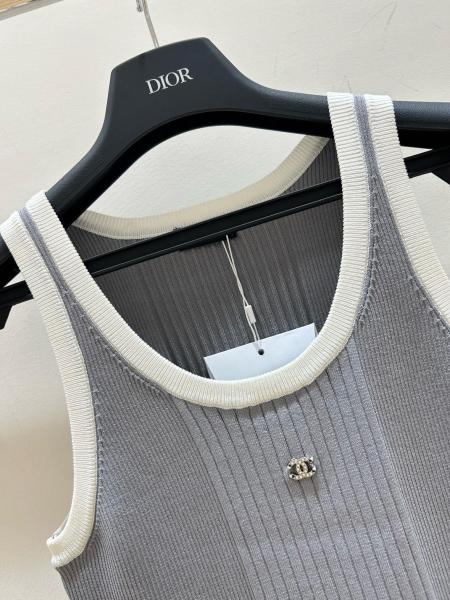CHANEL Tank Tops Women's Grey U neck Moderate Other