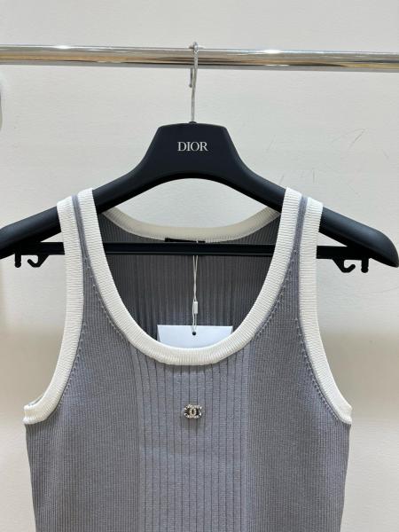 CHANEL Tank Tops Women's Grey U neck Moderate Other