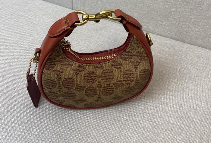 COACH JONIE Artificial Leather With Cow Leather Shoulder Bag, Crossbody Bag, Handbag Mini Women's Brown & Yellow & Red CR510-B4NQ4 size 15.5*6*7 cm