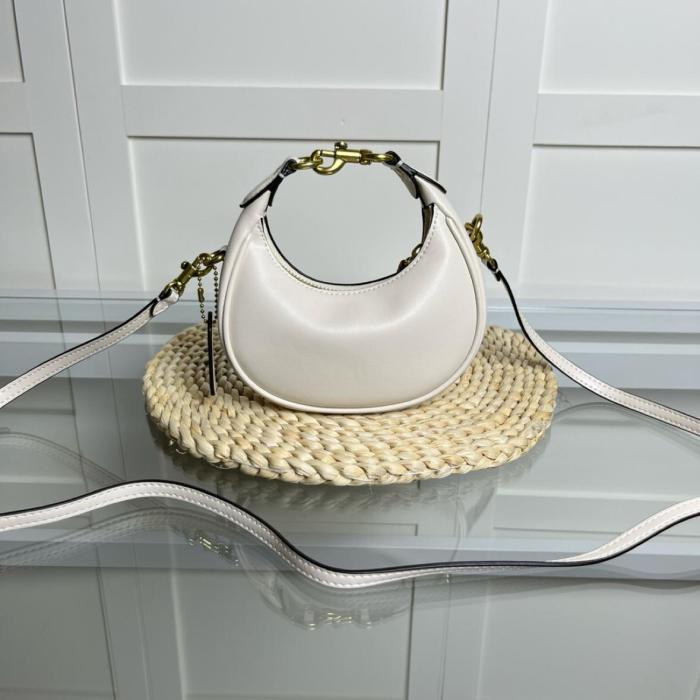 COACH JONIE Leather Crescent Bag, Crossbody Bag, One Shoulder Handbag Mini Women's White CR508-B4HA size 15.24*6.35*8.89 cm