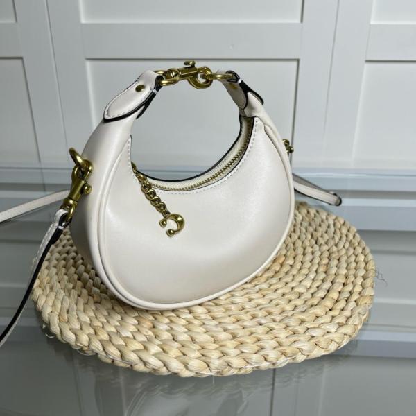 COACH JONIE Leather Crescent Bag, Crossbody Bag, One Shoulder Handbag Mini Women's White CR508-B4HA size 15.24*6.35*8.89 cm