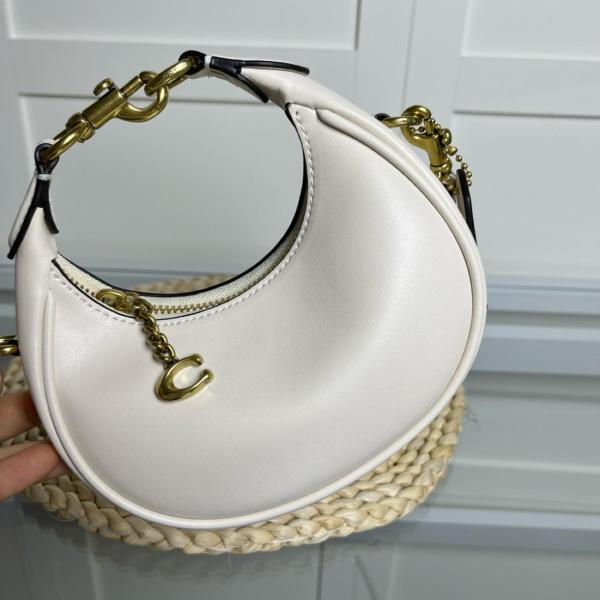 COACH JONIE Leather Crescent Bag, Crossbody Bag, One Shoulder Handbag Mini Women's White CR508-B4HA size 15.24*6.35*8.89 cm
