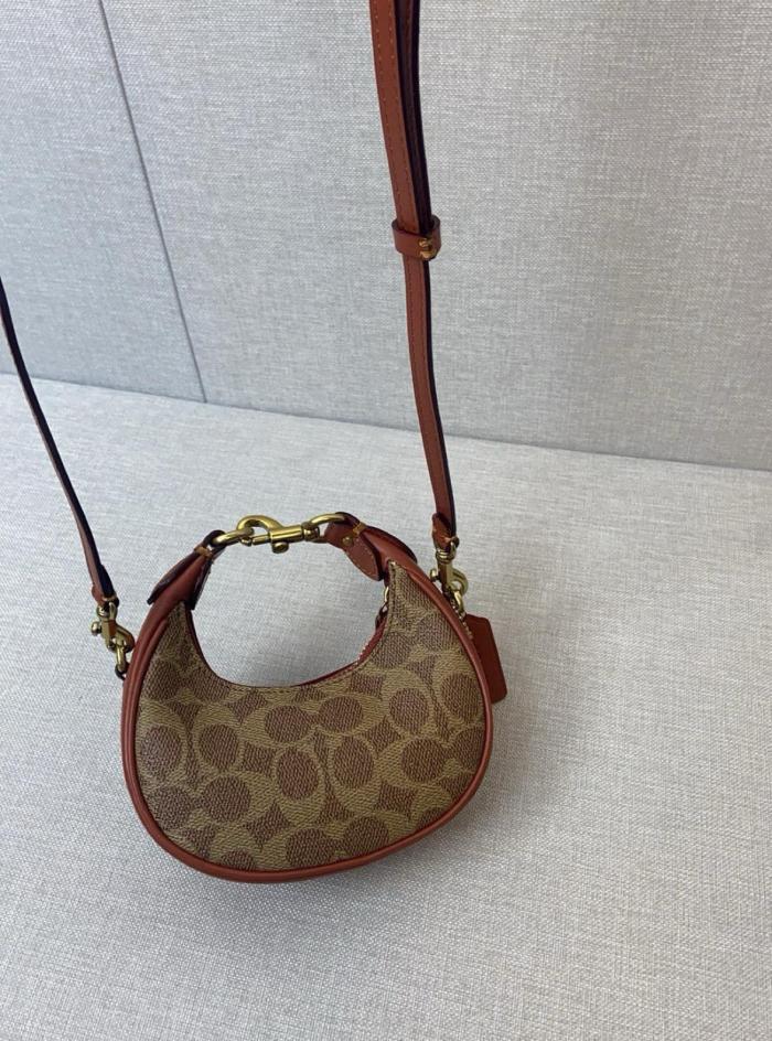 COACH JONIE Artificial Leather With Cow Leather Shoulder Bag, Crossbody Bag, Handbag Mini Women's Brown & Yellow & Red CR510-B4NQ4 size 15.5*6*7 cm