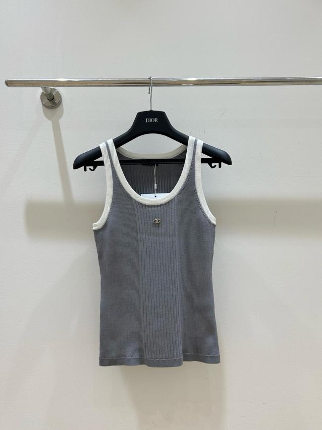 CHANEL Tank Tops Women's Grey U neck Moderate Other