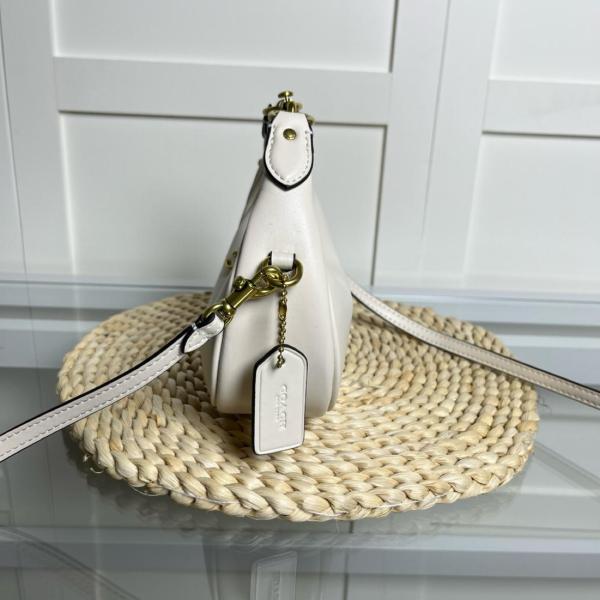 COACH JONIE Leather Crescent Bag, Crossbody Bag, One Shoulder Handbag Mini Women's White CR508-B4HA size 15.24*6.35*8.89 cm