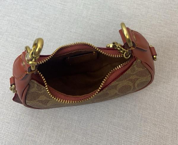 COACH JONIE Artificial Leather With Cow Leather Shoulder Bag, Crossbody Bag, Handbag Mini Women's Brown & Yellow & Red CR510-B4NQ4 size 15.5*6*7 cm