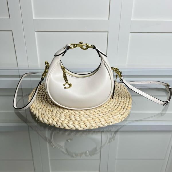 COACH JONIE Leather Crescent Bag, Crossbody Bag, One Shoulder Handbag Mini Women's White CR508-B4HA size 15.24*6.35*8.89 cm