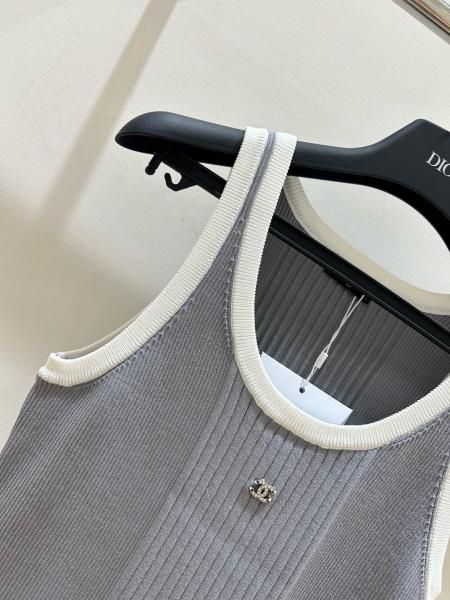 CHANEL Tank Tops Women's Grey U neck Moderate Other
