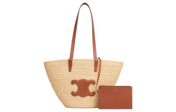 CELINE Plant Material With Cow Leather Binding Handbag, Shoulder Bag Women's Tawny 114342FF7-04LU size 30*14*22cm