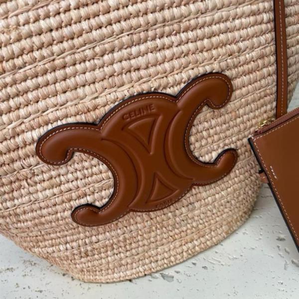 CELINE Plant Material With Cow Leather Binding Handbag, Shoulder Bag Women's Tawny 114342FF7-04LU size 30*14*22cm