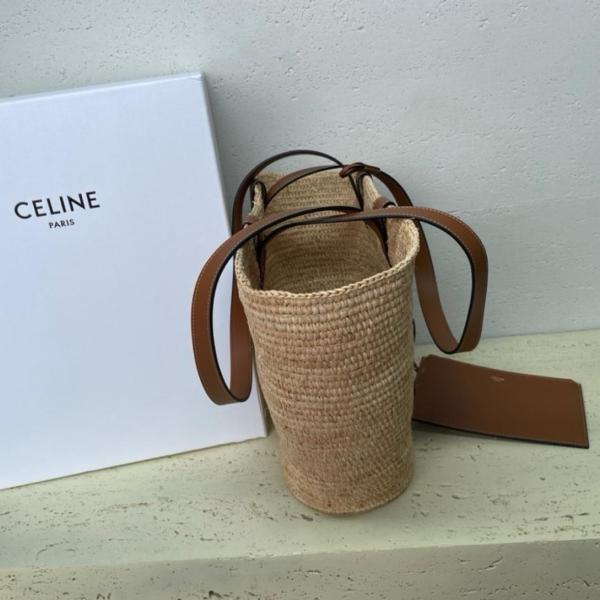 CELINE Plant Material With Cow Leather Binding Handbag, Shoulder Bag Women's Tawny 114342FF7-04LU size 30*14*22cm