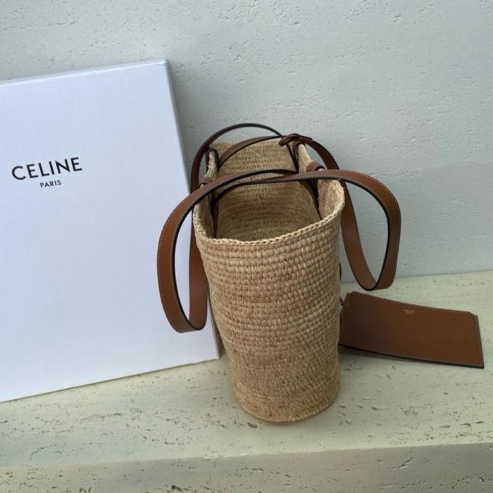 CELINE Plant Material With Cow Leather Binding Handbag, Shoulder Bag Women's Tawny 114342FF7-04LU size 30*14*22cm