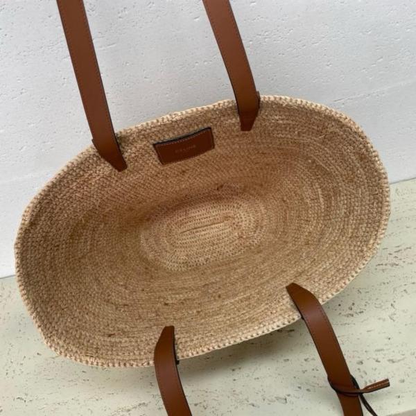 CELINE Plant Material With Cow Leather Binding Handbag, Shoulder Bag Women's Tawny 114342FF7-04LU size 30*14*22cm