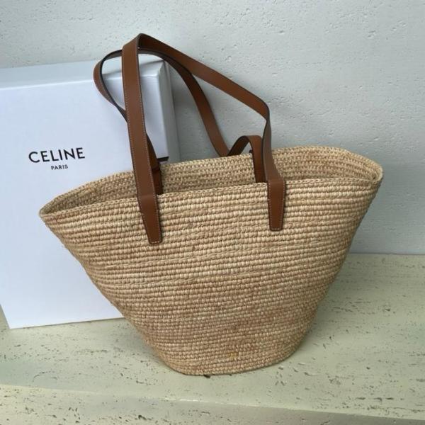 CELINE Plant Material With Cow Leather Binding Handbag, Shoulder Bag Women's Tawny 114342FF7-04LU size 30*14*22cm