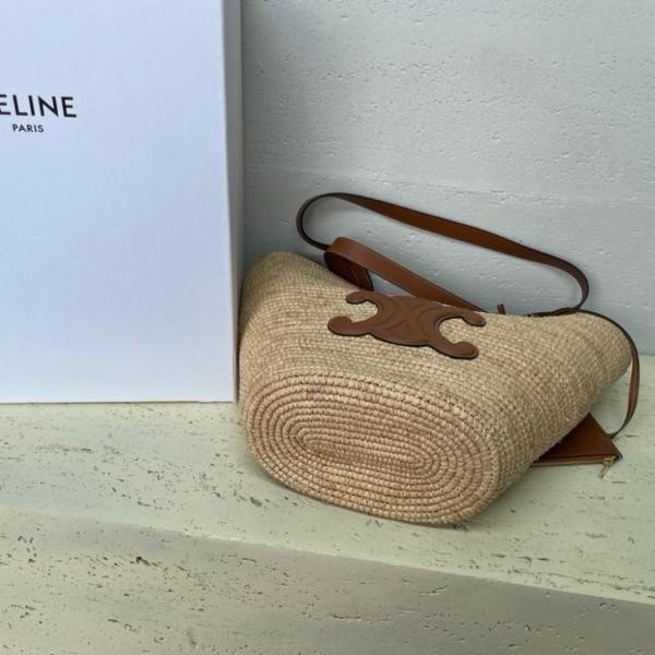 CELINE Plant Material With Cow Leather Binding Handbag, Shoulder Bag Women's Tawny 114342FF7-04LU size 30*14*22cm