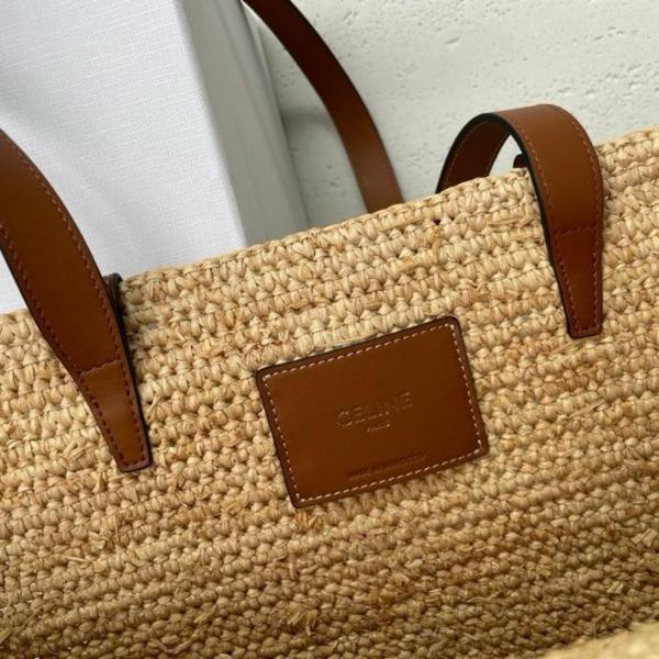CELINE Plant Material With Cow Leather Binding Handbag, Shoulder Bag Women's Tawny 114342FF7-04LU size 30*14*22cm