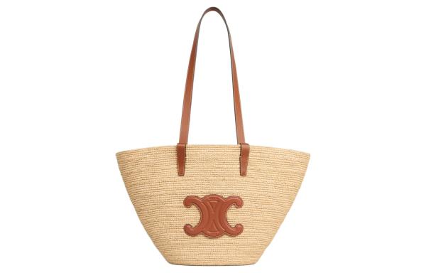 CELINE Plant Material With Cow Leather Binding Handbag, Shoulder Bag Women's Tawny 114342FF7-04LU size 30*14*22cm