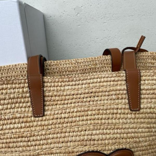 CELINE Plant Material With Cow Leather Binding Handbag, Shoulder Bag Women's Tawny 114342FF7-04LU size 30*14*22cm