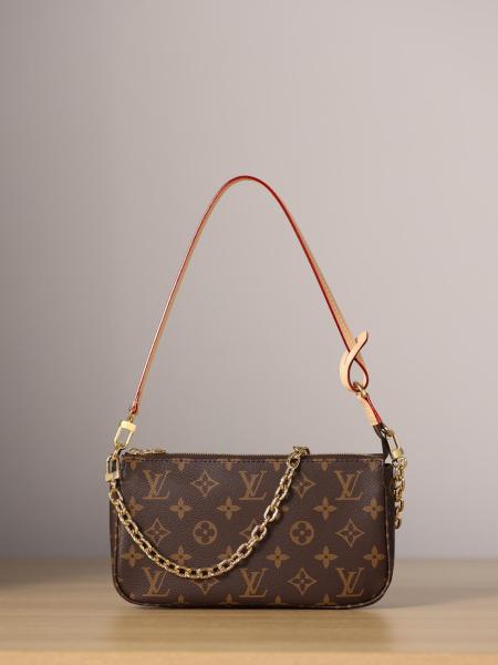 LOUIS VUITTON Coated Canvas With Cow Leather Trim Handbag, Shoulder Bag Women's Brown M82766 Brown size 23.5*13.5*4cm 