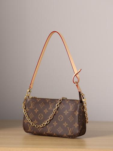 LOUIS VUITTON Coated Canvas With Cow Leather Trim Handbag, Shoulder Bag Women's Brown M82766 Brown size 23.5*13.5*4cm 